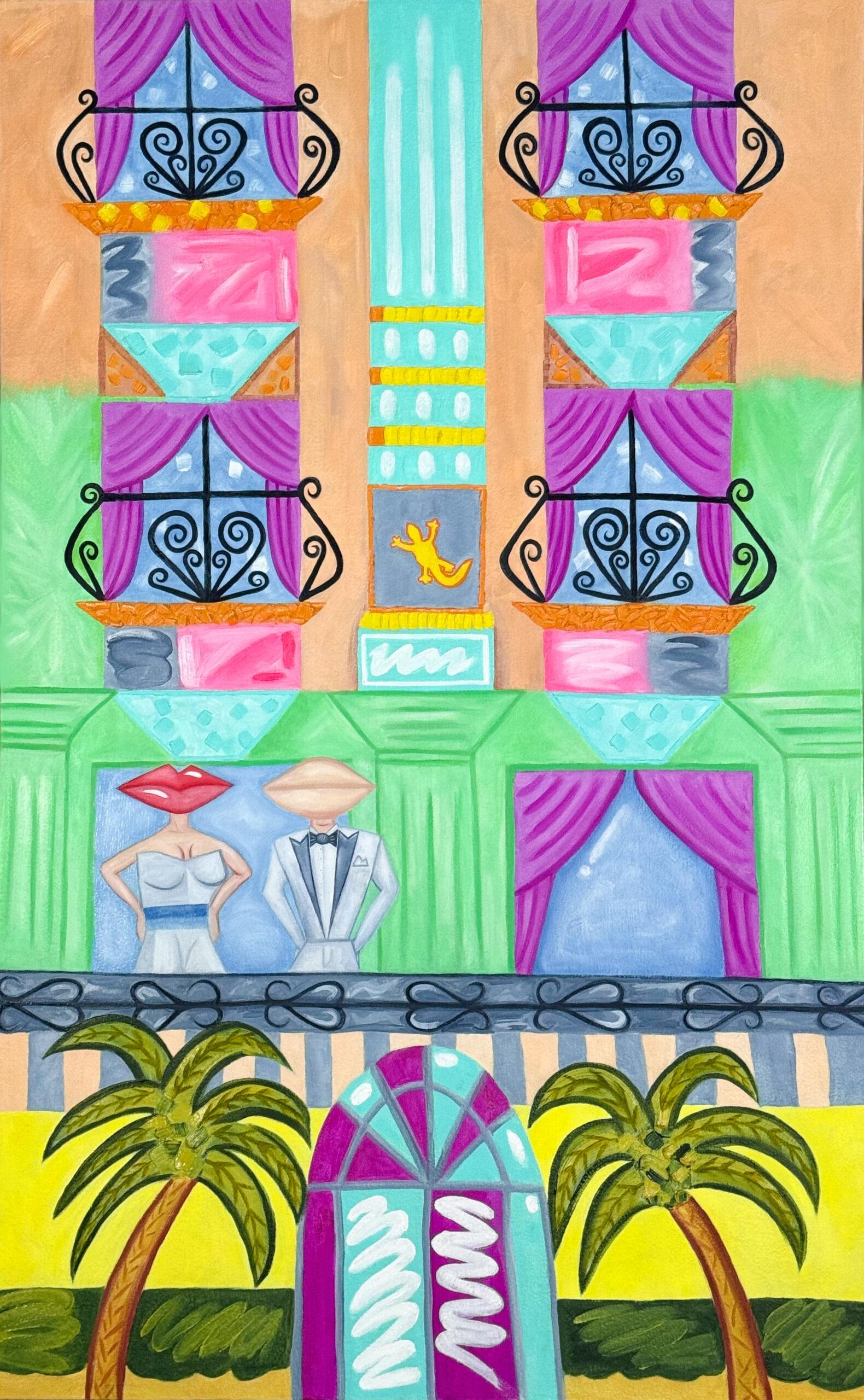 AMBIANCE OF GOOD EVENING is a striking oil painting on canvas. Created by contemporary artist Christopher Alfonsso, the piece is an interpretive portrait inspired by the iconic Hotel Royale on the French Riviera, in the South of France. Visual Elements Color Palette: The painting features a vibrant and dynamic use of color, characteristic of Alfonsso’s neo-classical and modern blend. Expect bold, saturated hues that evoke the lively atmosphere of a Mediterranean evening—rich blues, warm golds, and glowing oranges may dominate the scene. Composition: The work blends figurative and abstract elements. While it is a portrait, Alfonsso’s style often incorporates both realistic and decorative motifs. The subject may be set against a backdrop suggestive of the French Riviera, with hints of architectural or natural features rendered in a stylized, almost dreamlike manner. Texture and Brushwork: Oil on canvas allows for expressive brushwork and layered textures, which Alfonsso uses to create depth and movement. The surface may show visible, energetic strokes, contributing to the painting’s lively ambiance. Mood: True to its title, the painting exudes a sense of “joie de vivre”—the joy of living. The ambiance is warm and inviting, capturing the essence of a good evening spent in an elegant, iconic location.