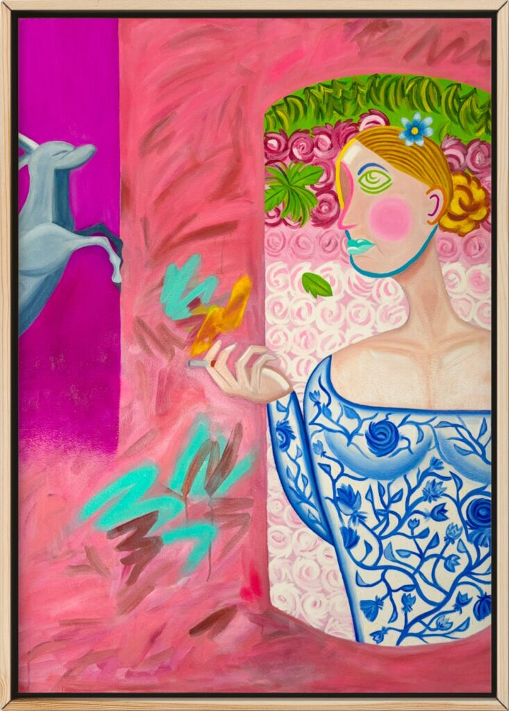 MATISSE’S DREAM is a vibrant, large-scale oil on canvas that immediately commands attention with its bold, ultra-surrealist style. The composition is a dynamic interplay of deconstructed and abstract forms, reminiscent of both Fauvist and modernist influences, paying homage to Henri Matisse’s love for color and expressive shapes. This painting provides a look into the mind of the artist, as expressed by way of deconstructed abstract subject matter coupled with a reassembled composition and a Fauvist color scheme. MATISSE’S DREAM is a one-of-a-kind, ultra-surrealist painting that fuses abstract and figurative elements with a bold Fauvist color palette. It’s a vibrant, emotionally charged work that invites viewers to immerse themselves in its complexity and beauty, offering a modern tribute to Matisse’s pioneering spirit.