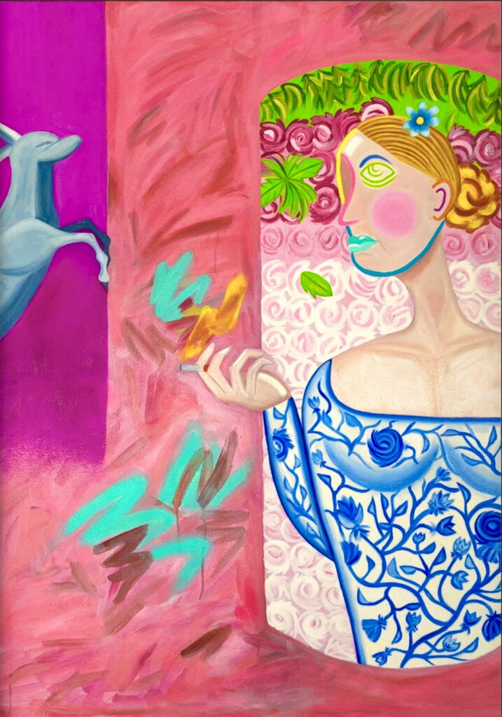 MATISSE’S DREAM is a vibrant, large-scale oil on canvas that immediately commands attention with its bold, ultra-surrealist style. The composition is a dynamic interplay of deconstructed and abstract forms, reminiscent of both Fauvist and modernist influences, paying homage to Henri Matisse’s love for color and expressive shapes. This painting provides a look into the mind of the artist, as expressed by way of deconstructed abstract subject matter coupled with a reassembled composition and a Fauvist color scheme. MATISSE’S DREAM is a one-of-a-kind, ultra-surrealist painting that fuses abstract and figurative elements with a bold Fauvist color palette. It’s a vibrant, emotionally charged work that invites viewers to immerse themselves in its complexity and beauty, offering a modern tribute to Matisse’s pioneering spirit.